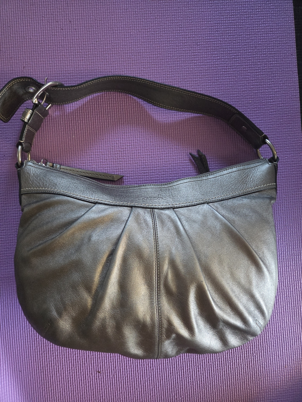 Coach Soho Pleated Buckle Purse Pocket Metallic Leather Shoulder Bag